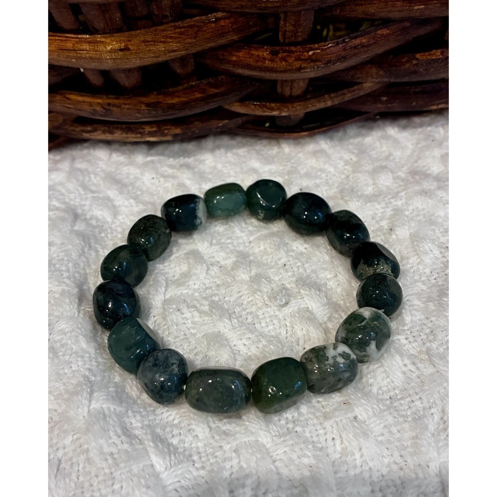 Handcrafted Natural Moss Agate Bracelet for Harmony and Growth